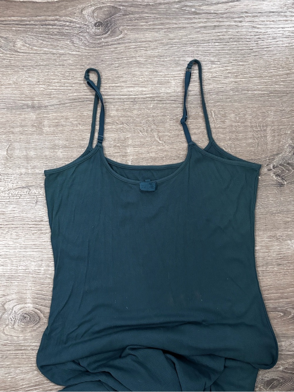 SKIMS Ribbed Dark Teal Spaghetti Strap Maxi Slip Dress Size 2XL - Picture 6 of 9